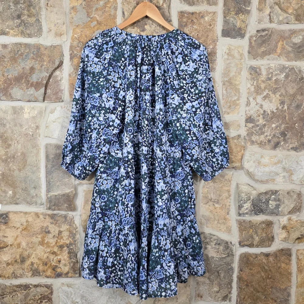 Apiece Apart Mitte Mini Watercolor Floral Dress Bold Bloomster Blue